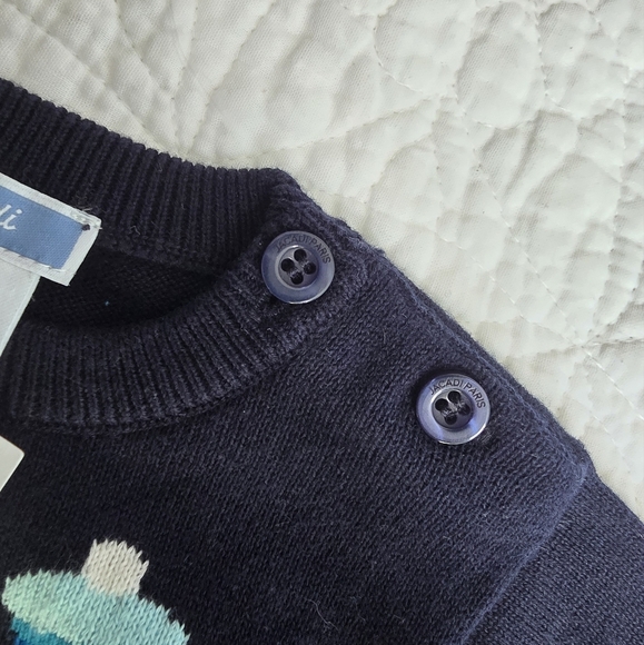 Jacadi Paris 12 Months Navy Blue Color Block Dog Sweater Jumper - Picture 5 of 11